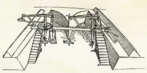 Leonardo da Vinci drawing of a canal dredge