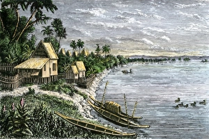 Mekong River village in the 1800s Mekong River village in the 1800s