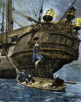 Men going ashore from a sailing ship Men going ashore from a sailing ship