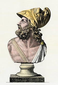 <b class=qtipBold><figcaption>Menelaus, king of ancient Sparta</figcaption></b><br>Bust of Menelaus, husband of Helen and king of ancient Sparta, wearing helmet. Hand-colored woodcut of a 19th-century illustration<br><em>© North Wind Picture Archives</em> Menelaus, king of ancient Sparta