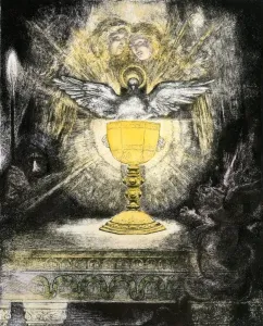 Hand-colored etching print of The Holy Grail
