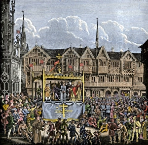 Mystery play performed in medieval Coventry, England Mystery play performed in medieval Coventry, England