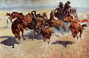 Native American attack on a wes tern s tagecoach