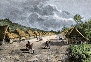 Native village of the Marianas, 1800s Native village of the Marianas, 1800s