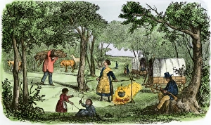 Oregon Trail wagons camping for the night Oregon Trail wagons camping for the night