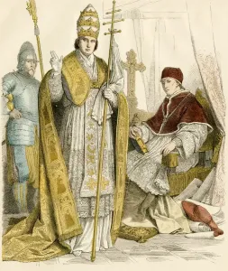 Roman Catholic Pope Antique Hand-Colored Print