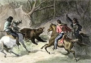 Roping a bear in California, 1800s