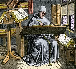 Scribe copying manuscripts in the Middle Ages