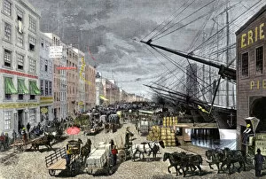Sailing Ship Gallery: South Street docks in New York City, 1870s