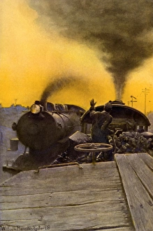 Steam locomotives passing each other, early 1900s Steam locomotives passing each other, early 1900s
