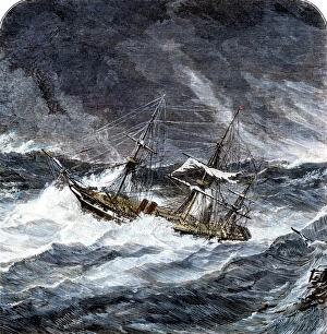 <b class=qtipBold><figcaption>Steamship in an ocean storm</figcaption></b><br>Steamship "Galatea" in a cyclone in the Indian Ocean, 1868. Hand-colored woodcut of a 19th-century illustration<br><em>© North Wind Picture Archives</em> Steamship in an ocean storm