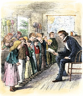 Students reciting in a one-room school, 1800s Students reciting in a one-room school, 1800s