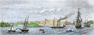 <b class=qtipBold><figcaption>Sydney, Australia, 1850s</figcaption></b><br>Port of Sydney, New South Wales, Australia, in the 1850s. Hand-colored woodcut of a 19th-century illustration<br><em>© North Wind Picture Archives</em> Sydney, Australia, 1850s