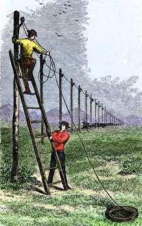 Telegraph poles following the transcontinental railroad Telegraph poles following the transcontinental railroad