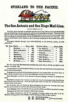 Texas to Pacific Coast stagecoach schedule and price list, 1838 Texas to Pacific Coast stagecoach schedule and price list, 1838