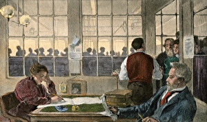 Textile workers collecting their pay, 1890s Textile workers collecting their pay, 1890s