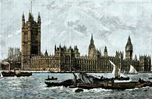 Big Ben Gallery: Thames River in London, mid-1800s