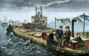 Ships:sea history Collection: Towing Erie Canal barges on the Hudson River