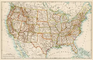 <b class=qtipBold><figcaption>United States in the 1870s</figcaption></b><br>United States map, 1870s. Color lithograph<br><em>© North Wind Picture Archives</em> United States in the 1870s