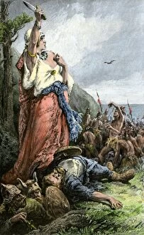 Vikings battling natives on the coast of Vinland