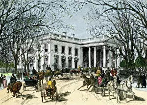 Washington Dc Gallery: Visitors arriving at the White House in carriages, 1870s
