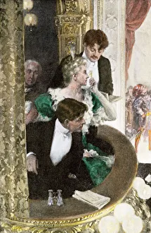 <b class=qtipBold><figcaption>Wealthy opera-goers, 1900</figcaption></b><br>Upperclass family at the opera in their box seats, circa 1900. Hand-colored halftone reproduction of a Louis Loeb illustration<br><em>© North Wind Picture Archives</em> Wealthy opera-goers, 1900