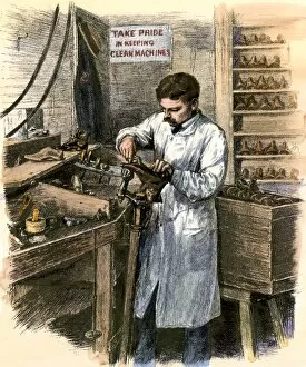 Working in a s hoe factory, late 1800s