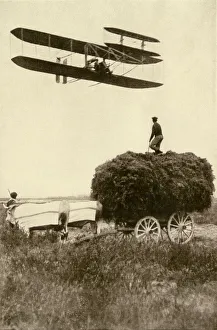 Wright airplane over a French farm Wright airplane over a French farm