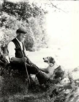 Images Dated 20th January 2012: Shepherd of Goodwood with crook and sheep dog, July 1933