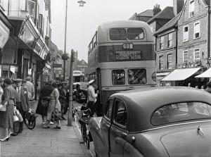 Southdown Bus with traffic and passers-by Southdown Bus with traffic and passers-by