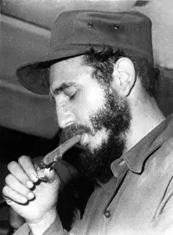 Everett Collection Print of Fidel Castro Lighting a Cigar, 1967