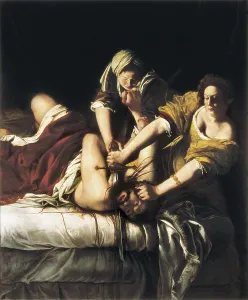 Prints of GENTILESCHI, Artemisia (1597-1651). Judith and Holofernes. 1618. Work destroyed in the attack of 1993. Renaissance art. Cinquecento. Venetian school. Oil on canvas. ITALY. Florence Florence Prints: Gentileschi's Judith and Holofernes Print