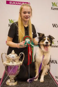 <b class=qtipBold><figcaption>Crufts 2017</figcaption></b><br>YKC Jumping Under 18 years - Large Over 12s Winner Bell Howlett and Ami - today (Saturday 11.03.17), the third day of Crufts 2017, at the NEC Birmingham. Crufts 2017