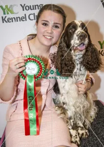 <b class=qtipBold><figcaption>Crufts 2017</figcaption></b><br>YKC Handling 12-16 (gundog) winner Georgia Brown and Toby today (Saturday 11.03.17), the third day of Crufts 2017, at the NEC Birmingham. Crufts 2017