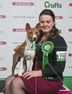 <b class=qtipBold><figcaption>Crufts 2018</figcaption></b><br>Picture shows Petra Steinacher from Austria with Bayo a Basenji, which was the Best of Breed winner today, (Friday 09.03.18), the second day of Crufts 2018, at the NEC Birmingham.<br><em>© Flick.digital</em> Crufts 2018