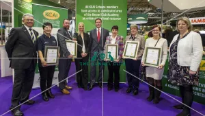 <b class=qtipBold><figcaption>Crufts 2018</figcaption></b><br>Picture shows Judges and Finalists in the KCAI Trainer of the Year competiton L-R Paul Rawlings, Denise Hubbard, Barry Harris, Janine Beacher, Andy Fielding, Corrine Kennedy, Hilary Mears, Kay Atwood and Kathryn Sims , (Saturday 10.03.18), the third day of Crufts 2018, at the NEC Birmingham.<br><em>© Flick.digital</em> Crufts 2018