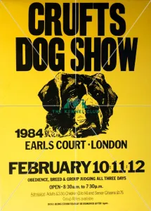 <b class=qtipBold><figcaption>Crufts Dog Show poster 1984</figcaption></b><br>A Crufts dog show poster promoting Crufts Dog Show to take place on February 10, 11, 12 1984 at Earl's Court, London<br><em>© The Kennel Club ©</em> Crufts Dog Show poster 1984