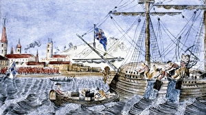 16 December 1773. Colored American line engraving, 1793 16 December 1773. Colored American line engraving, 1793