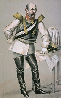 (1815-1898). Prussian statesman and first chancellor of Germany. English caricature lithograph (1815-1898). Prussian statesman and first chancellor of Germany. English caricature lithograph