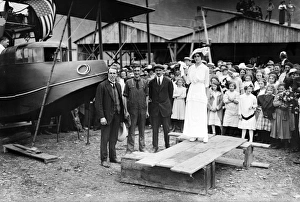 (1878-1930). American inventor and aviator. With John Cyril Porte, George E.A. Hallett, and Katherine Masson at the christening of the Curtiss Model H flying boat 'America' in Hammondsport, New York. Photograph, 22 June 1914 (1878-1930). American inventor and aviator. With John Cyril Porte, George E.A. Hallett, and Katherine Masson at the christening of the Curtiss Model H flying boat 'America' in Hammondsport, New York. Photograph, 22 June 1914