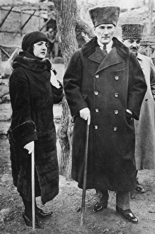(1881-1938). Turkish soldier and statesman. With his recent and unveiled bride, Latifeh Hanoum (1881-1938). Turkish soldier and statesman. With his recent and unveiled bride, Latifeh Hanoum
