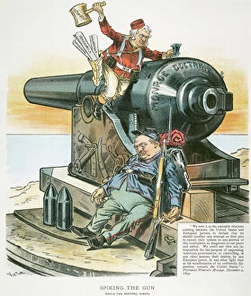 Cleveland Gallery: An 1895 American cartoon by F. Victor Gillam suggesting that the Cleveland administration was inattentive to British