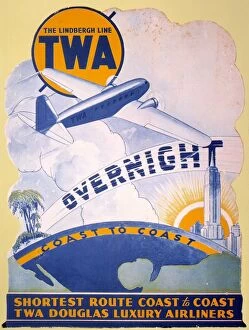 Hudson River Gallery: A 1934 Trans-World Airlines poster introducing the new Douglas DC-2 on transcontinental routes