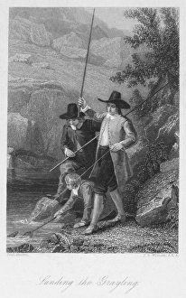ABSOLON: FISHERMEN. Landing the Grayling. Line engraving after a painting by John Absolon ABSOLON: FISHERMEN. Landing the Grayling. Line engraving after a painting by John Absolon