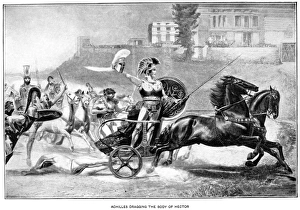 ACHILLES. Achilles dragging the body of Hector. Book illustration, American, c1900 ACHILLES. Achilles dragging the body of Hector. Book illustration, American, c1900