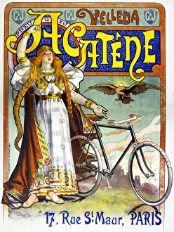 AD: BICYCLES, 1898. Advertisement for Acatene bicycles. Lithograph by Lucien Baylac AD: BICYCLES, 1898. Advertisement for Acatene bicycles. Lithograph by Lucien Baylac
