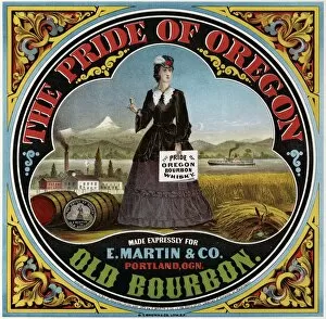 Images Dated 12th March 2011: AD: BOURBON, 1871. Advertisement for The Pride of Oregon Old Bourbon. Lithograph, 1871