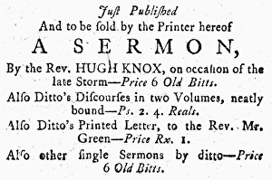 ADVERTISEMENT: SERMONS, 1772. Advertisement for published sermons and other writings ADVERTISEMENT: SERMONS, 1772. Advertisement for published sermons and other writings