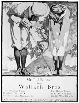 An advertisement for Wallach Brothers clothier of New York City featuring two golfers An advertisement for Wallach Brothers clothier of New York City featuring two golfers