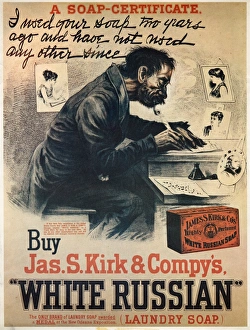 AD: WHITE RUSSIAN SOAP. Advertisement for James S. Kirk and Companys White Russian soap AD: WHITE RUSSIAN SOAP. Advertisement for James S. Kirk and Companys White Russian soap